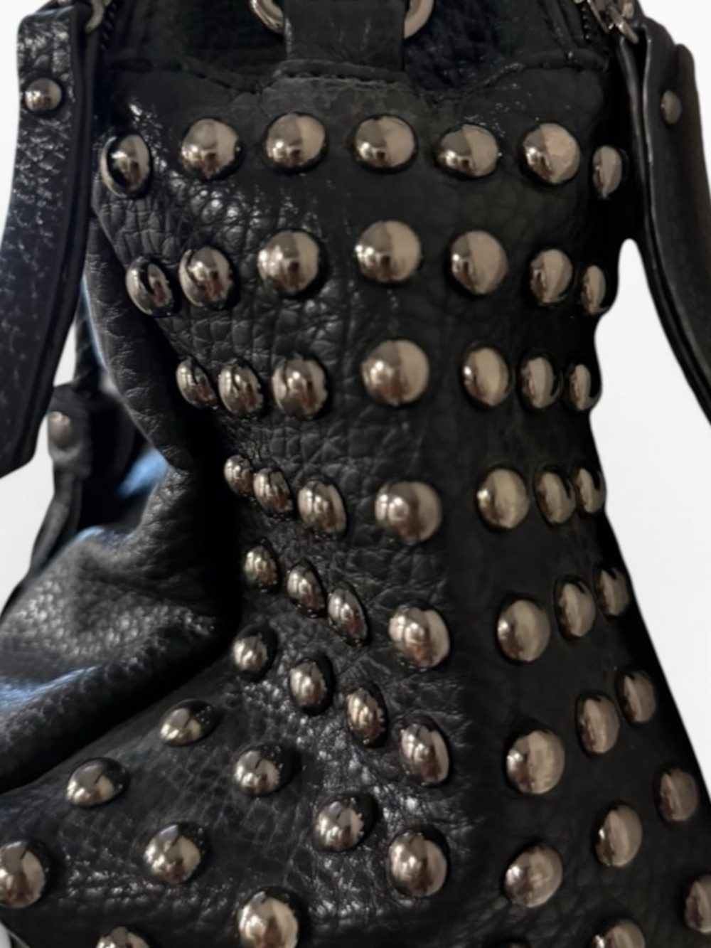 Marc New York Andrew Marc Black Studded Satchel Shoulder / Handbag with Tassels. - Picture 8 of 13